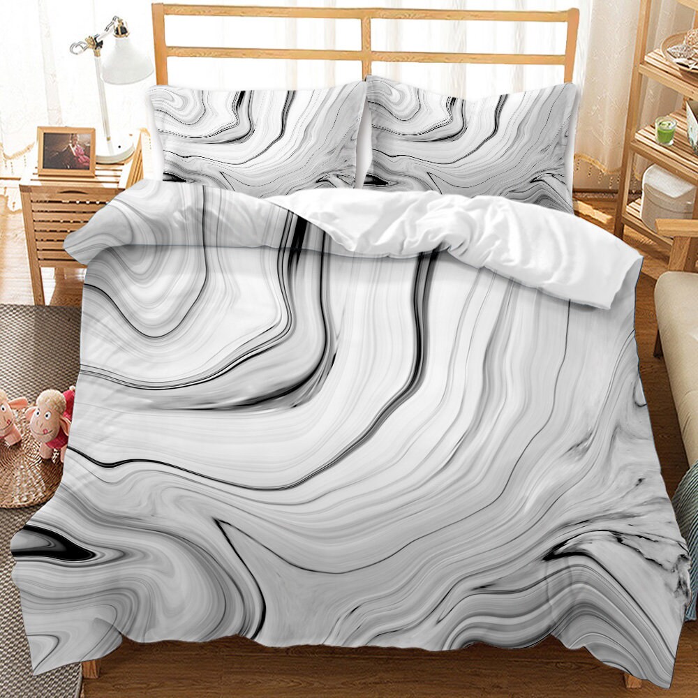 White Marble Comforter Sets White Bedding Sets Cotton Queen Etsy