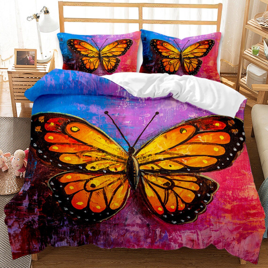 Butterfly Bedding Set King Size Watercolor Decor Duvet Cover Etsy