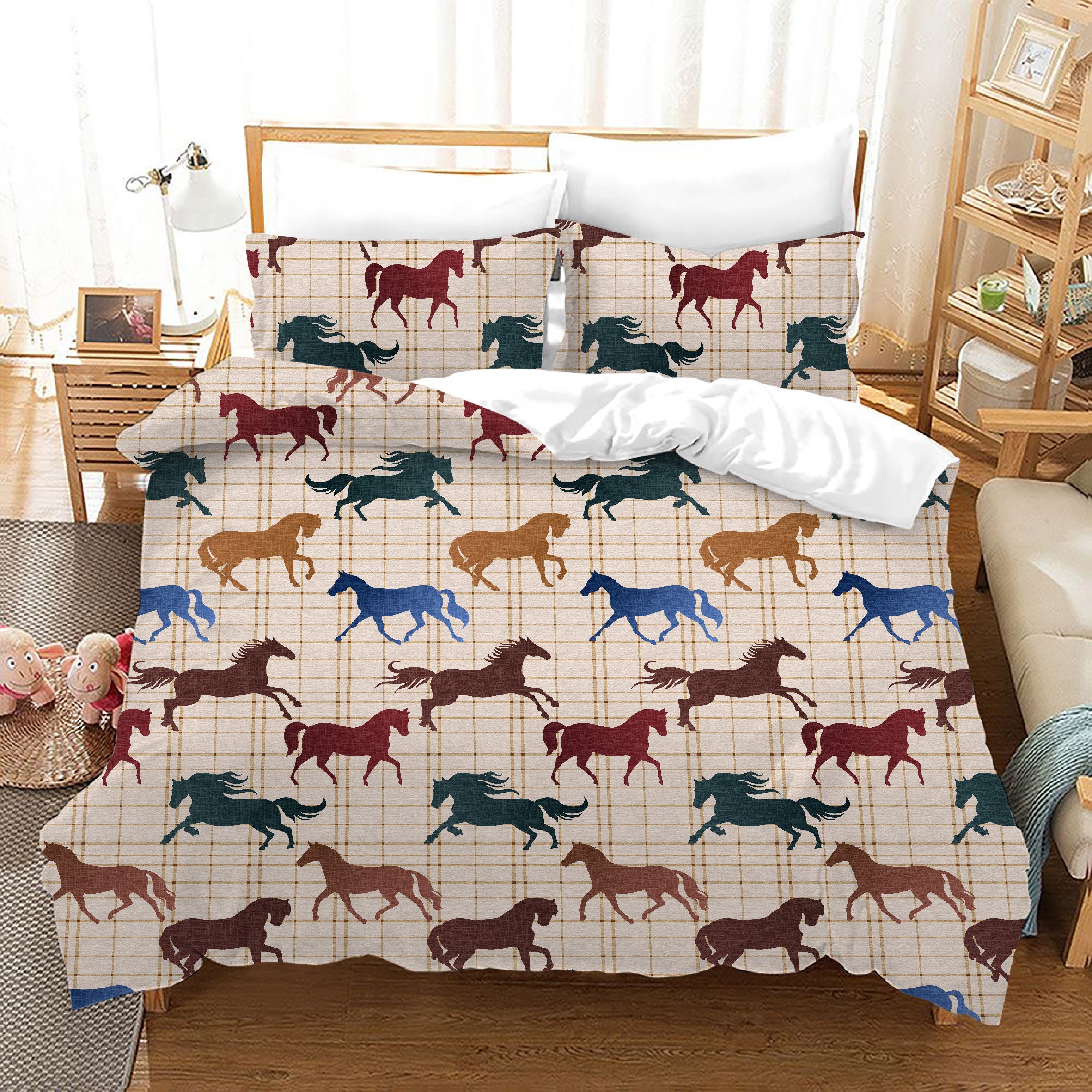 3 Horses Duvet Cover King Size Bedding Set Horse Printed Quilt Etsy