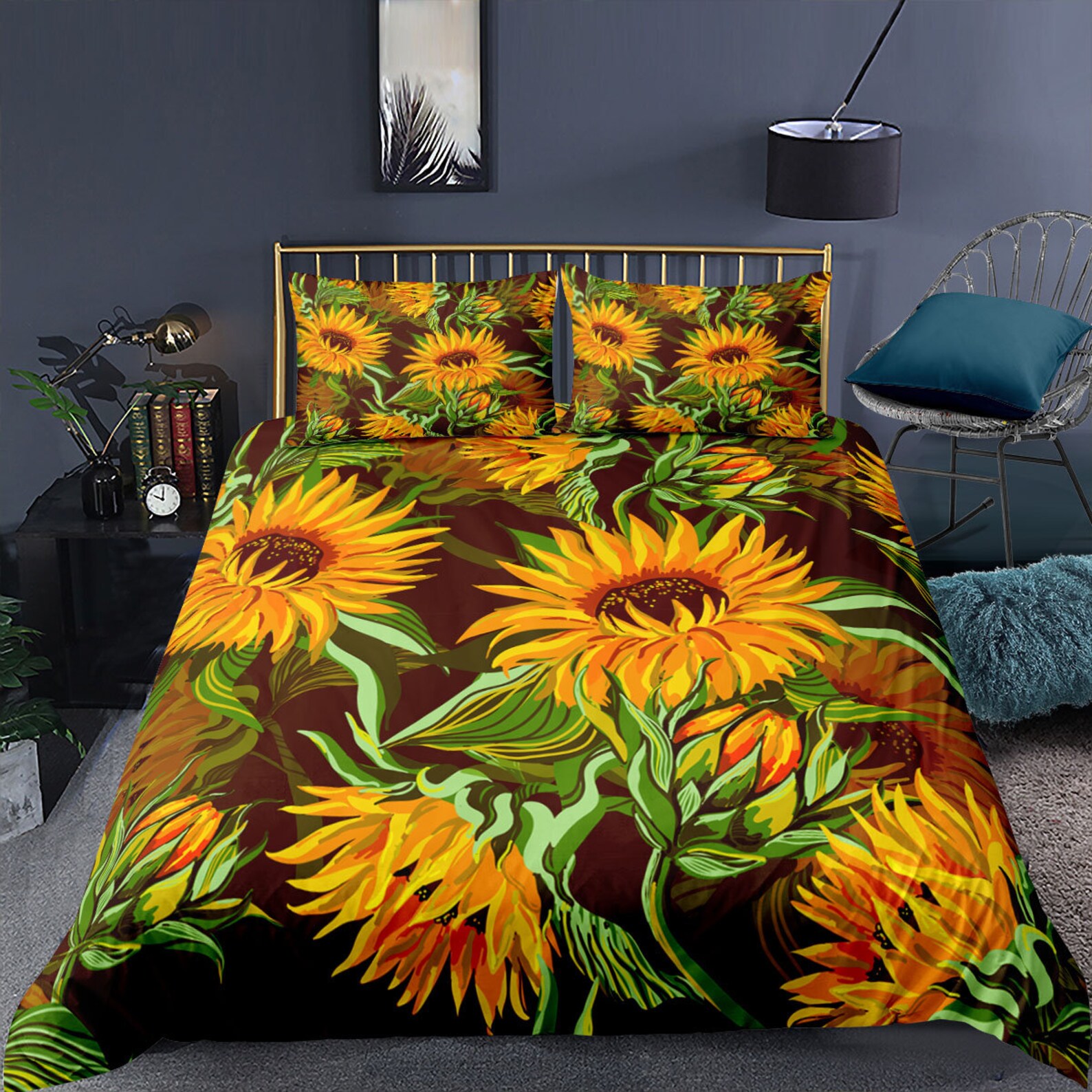 Sunflower Duvet Cover Queen Stripes Pattern Decor Bedding Set Etsy UK