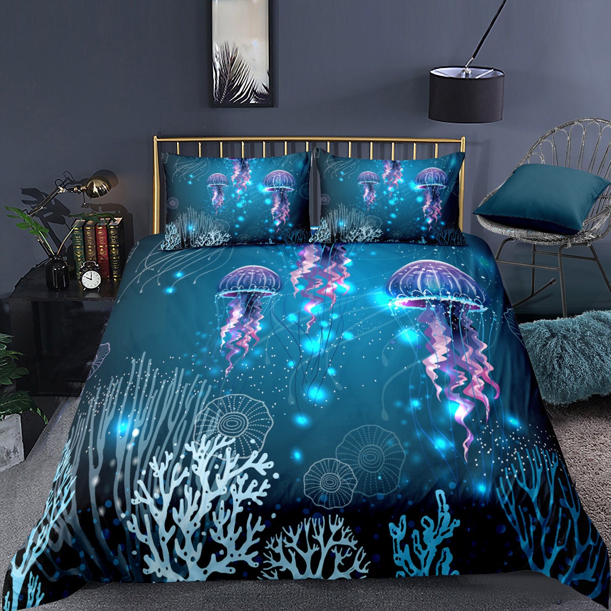 3D Jellyfish Bedding Set 3 Piece Queen Size Jellyfish Printed Etsy