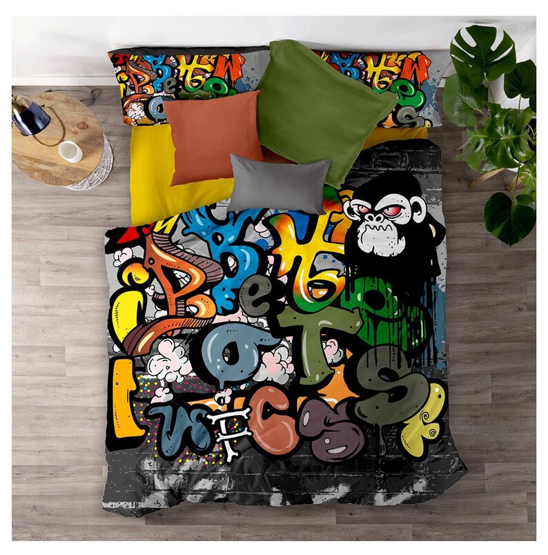 3pcs Kids Graffiti Duvet Cover Set Queen Size Teens Boys Hip Etsy