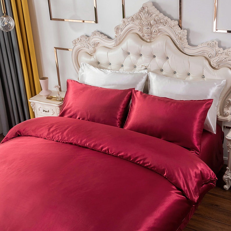 Duvet Cover Set King Size Red Silk Duvet Cover Soft Silky Etsy