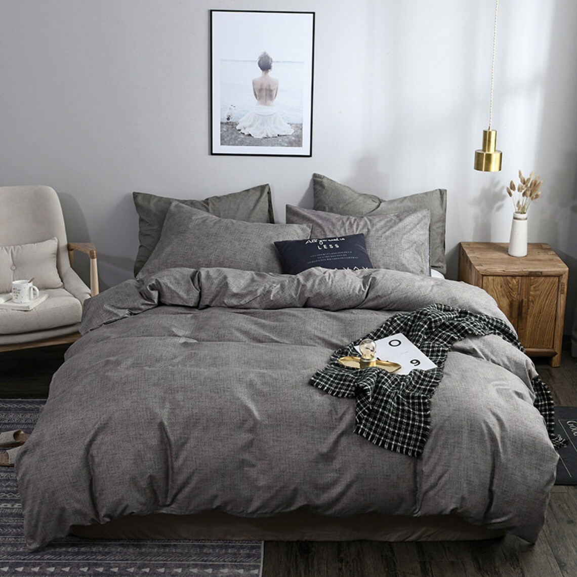 3 Pieces Charcoal Grey Duvet Cover Set Twin Full Queen King Etsy