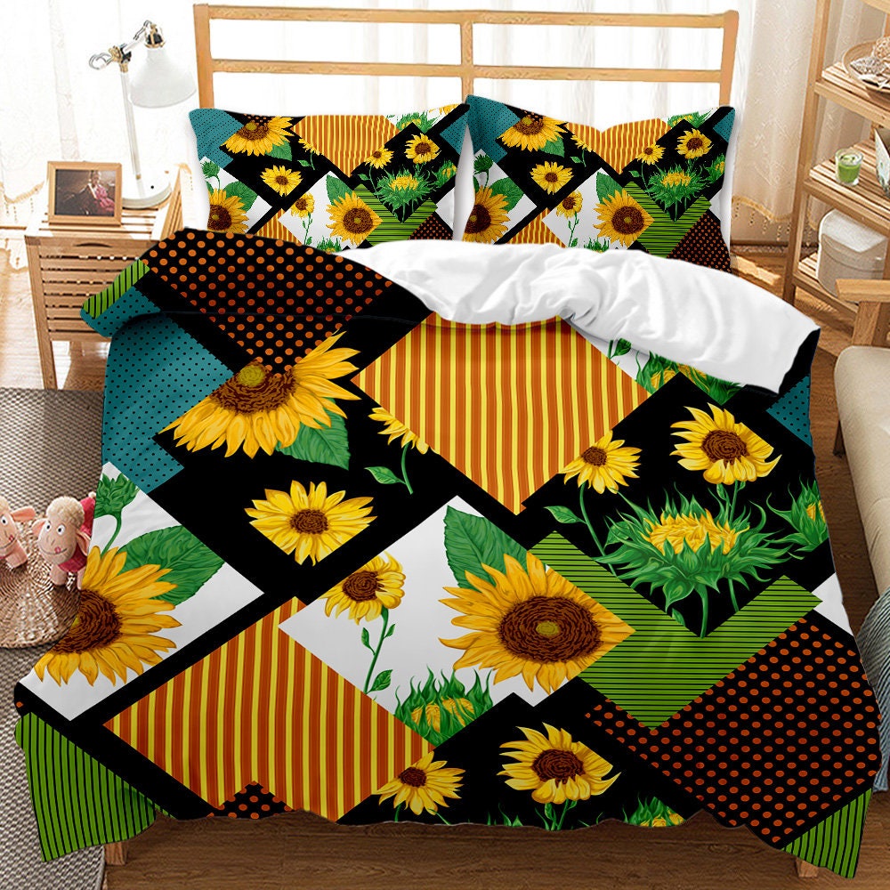 Sunflowers Bedding Yellow Gold Duvet Cover Set Yellow Etsy