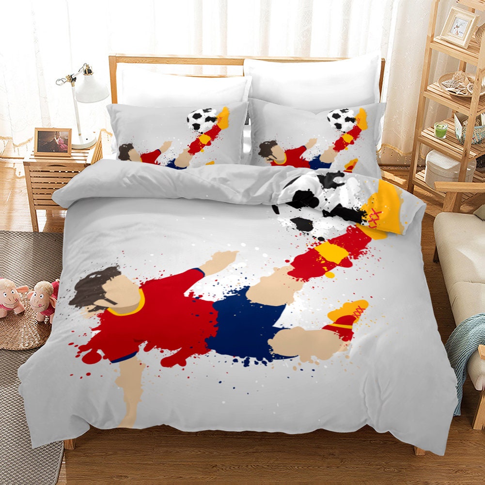 Cartoon Football Bedding Set Blue Bed Set Twin Soccer Duvet Etsy UK