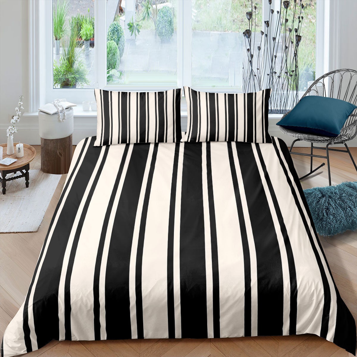 Duvet Cover Queen 1 Duvet Cover and 2 Pillowcases Striped Etsy UK