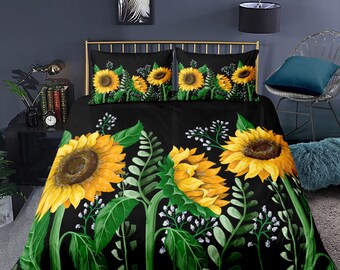 Sunflower Bedding Sets Romantic Warm Duvet Cover Set Print Decor Chic Comforter Cover 3 Pieces Queen Decorative Soft Pastoral Duvet Cover