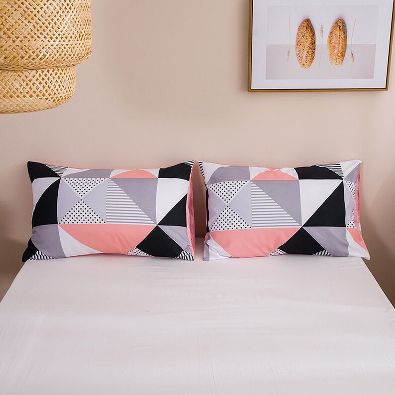 Blush Pink Plaid Queen Duvet Cover Set Modern Black Mini Grid Etsy