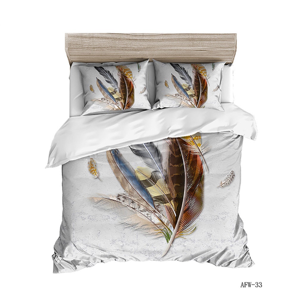 Duvet Cover Queen Feather Bedding Set Peacock Feather Decor Etsy UK