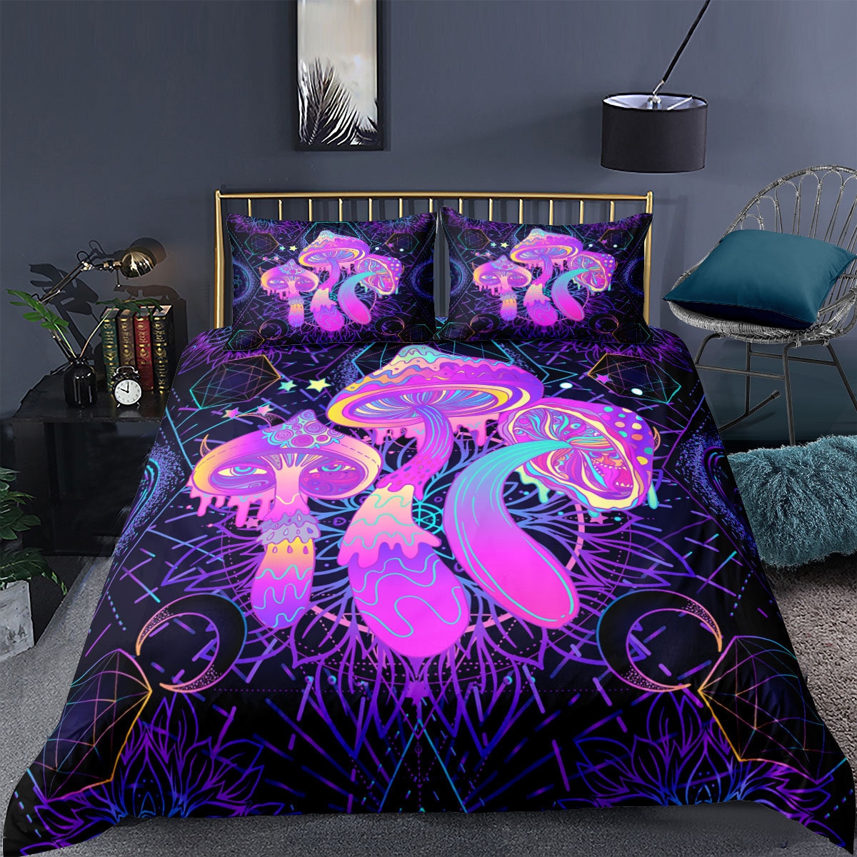 Bedding Psychedelic Mushrooms Duvet Cover Bedding Set Duvet Covers etna