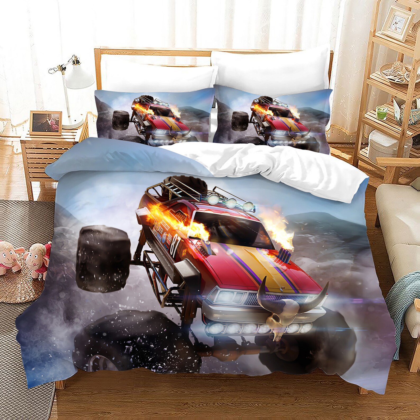 Truck Duvet Cover Set King Size Watercolor Monster Truck Be Etsy