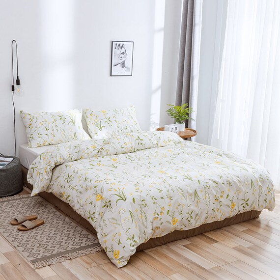 Duvet Cover Set100 Cotton Bedding Green Botanical Plant Etsy