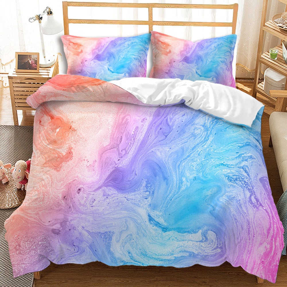 Colorful Marble Bedding Pastel Pink Blue Purple Duvet Cover Etsy