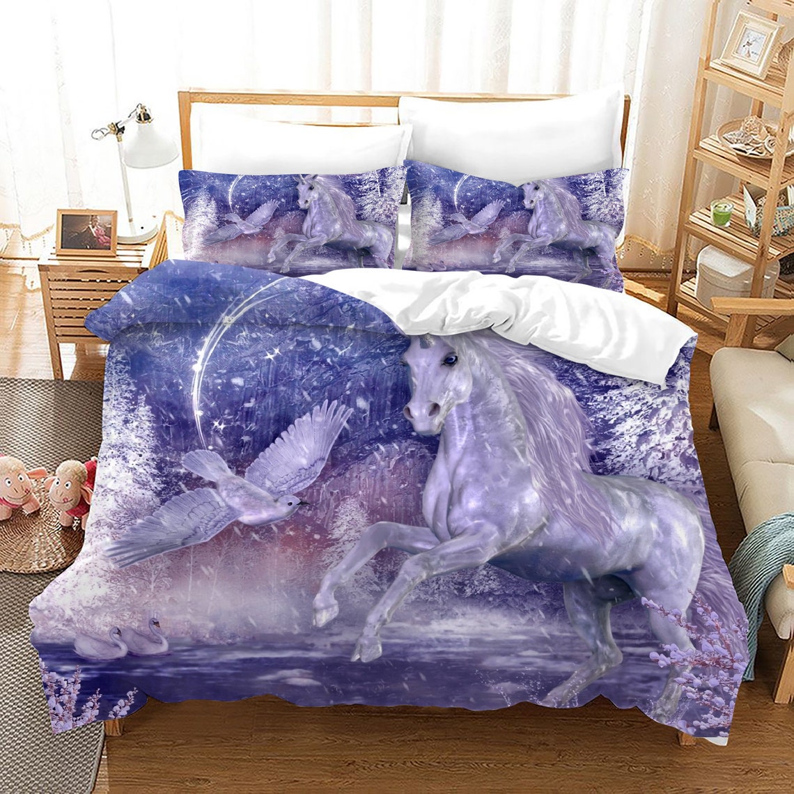 Unicorn Queen Bedding Set for Girls 3 Piece Unicorn Flower Etsy UK