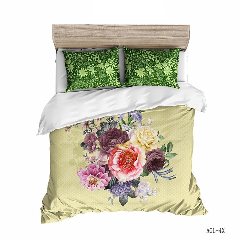 3 Piece Duvet Cover Set 100 King Size Botanical Print Bedding Etsy