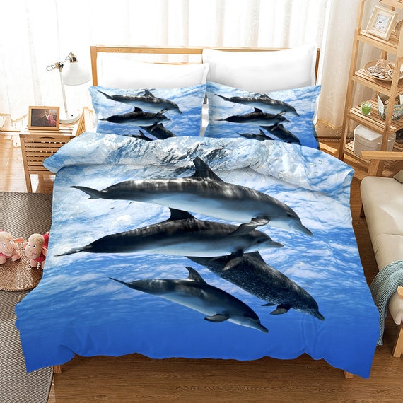 Blue Ocean Grey Dolphins Comforter Sets 