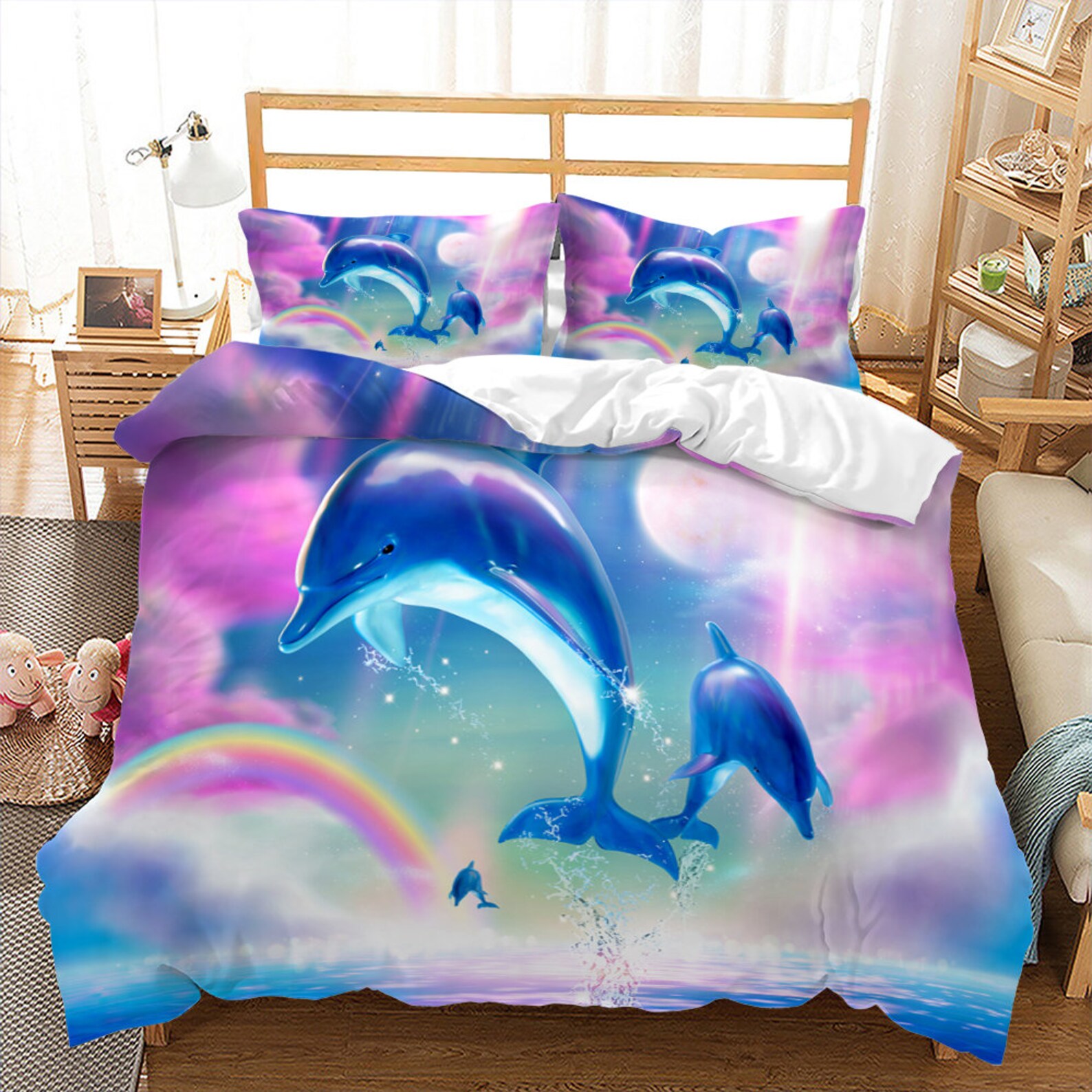 Kid Dolphin Bedding Set Cute Dolphin Duvet Cover Marine Life Etsy