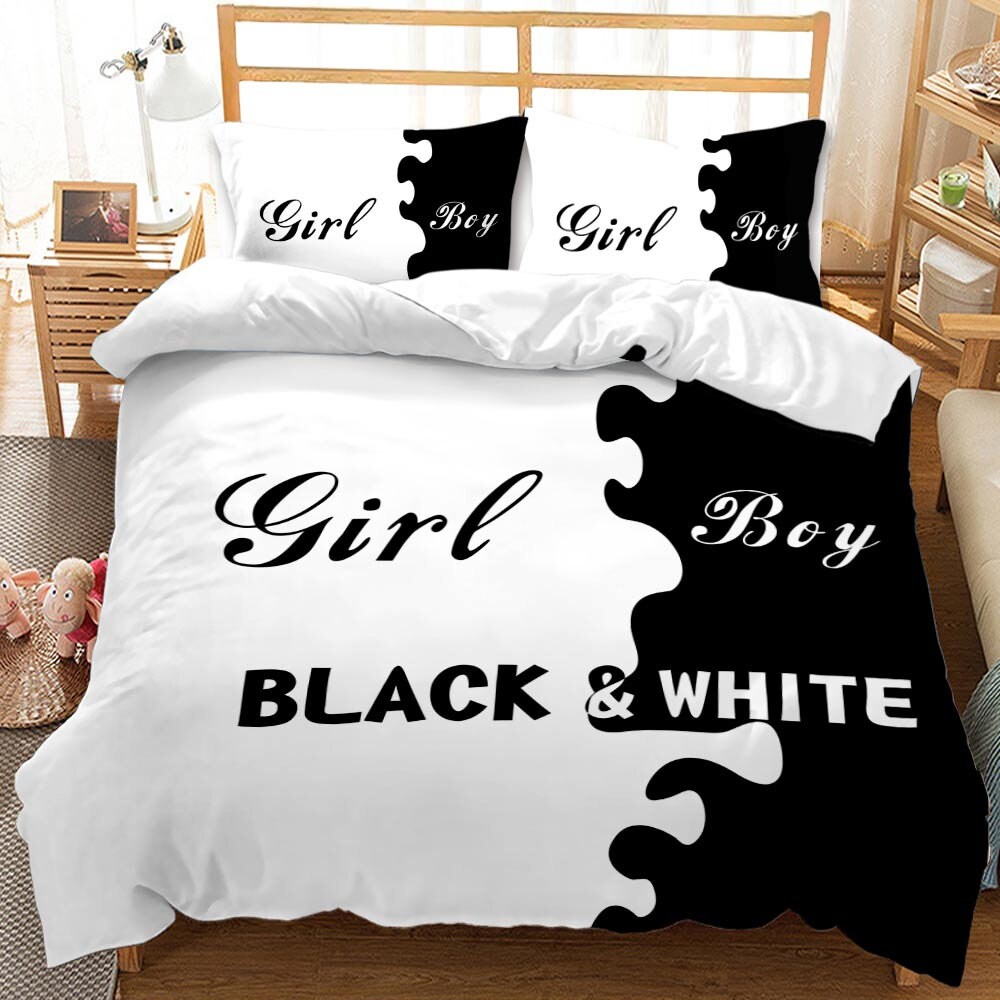 Dog Side My Side Duvet Cover Set Queen Size Black White Etsy