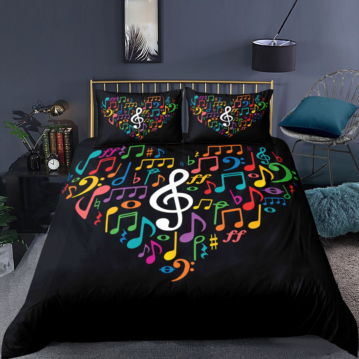 Music Bedding Music Clef Duvet Cover Set Black Clef Printed Etsy