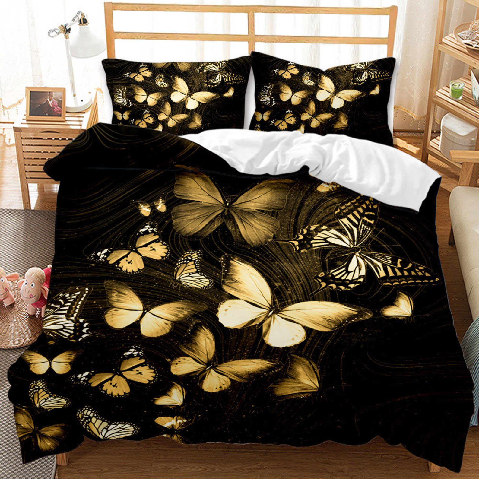 Gold Butterflies Black Duvet Cover Set Microfiber 3D Gold Etsy UK