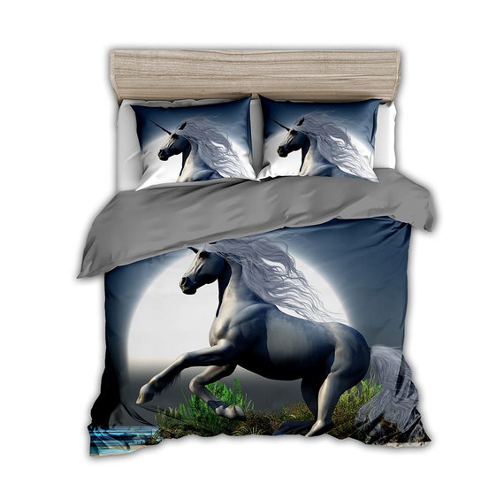 Unicorn Queen Bedding Sparkle Leaves on Duvet Cover Kids Girls Etsy