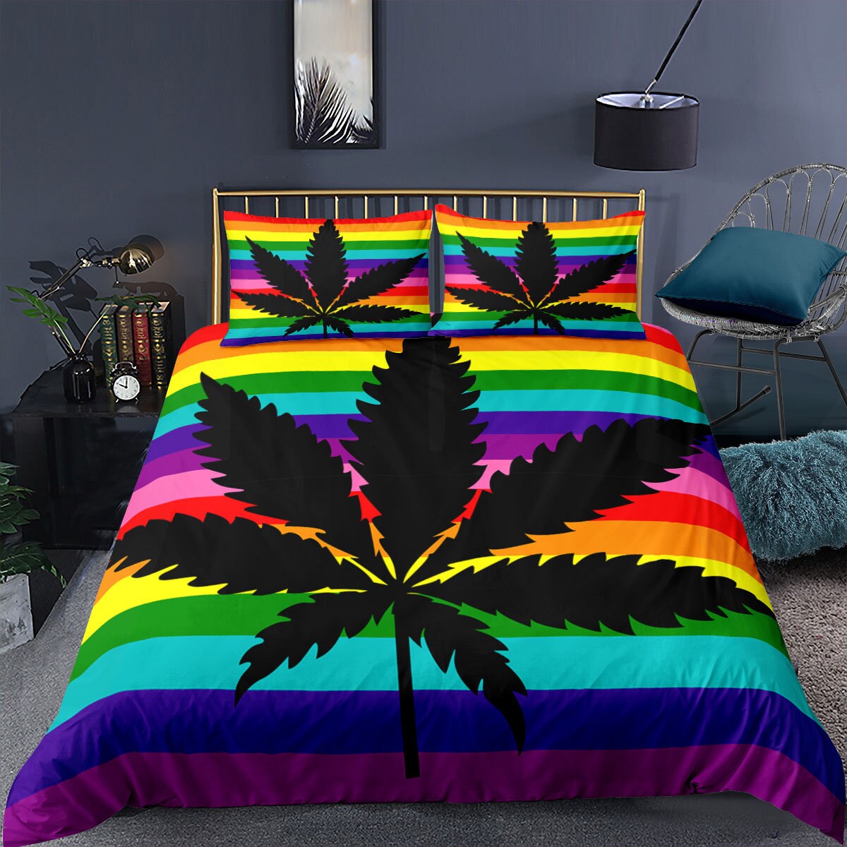 Marijuana Leaf Bedding Set King Cannabis Leaves Weed Duvet Etsy