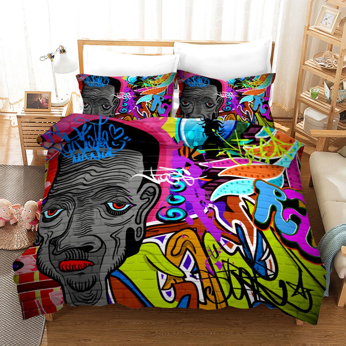 Bed Comforter King Set Graffiti Bedding Set Duvet Cover for Etsy