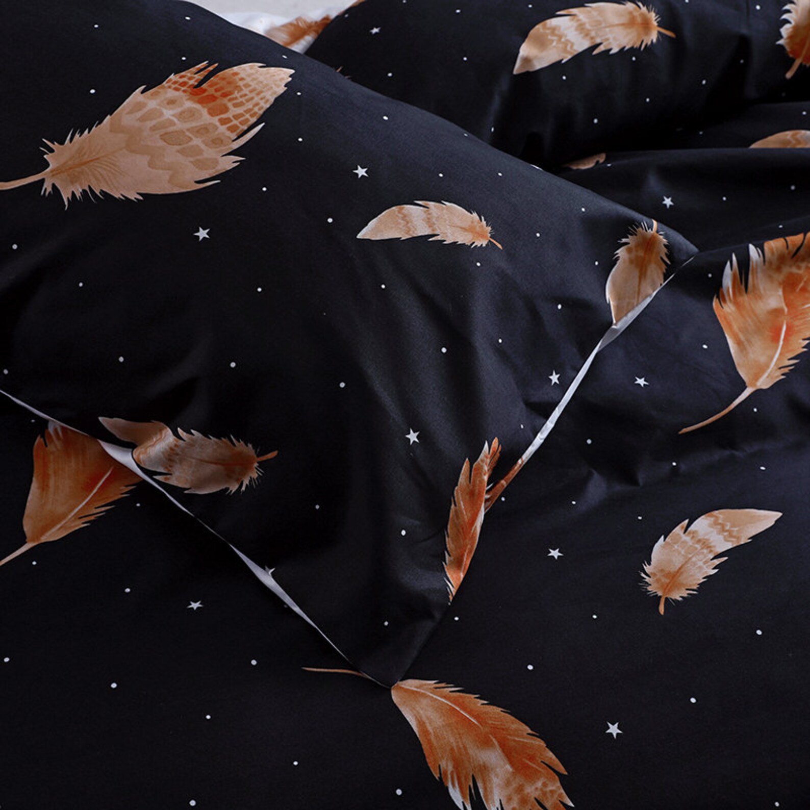 Duvet Cover Set With Feather Printed Soft Microfiber Bedding Etsy