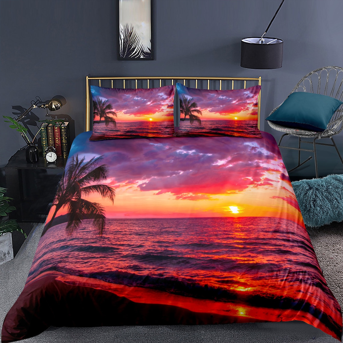 Beach Duvet Cover King Sunset Hawaiian Palm Tree Waves Etsy Australia