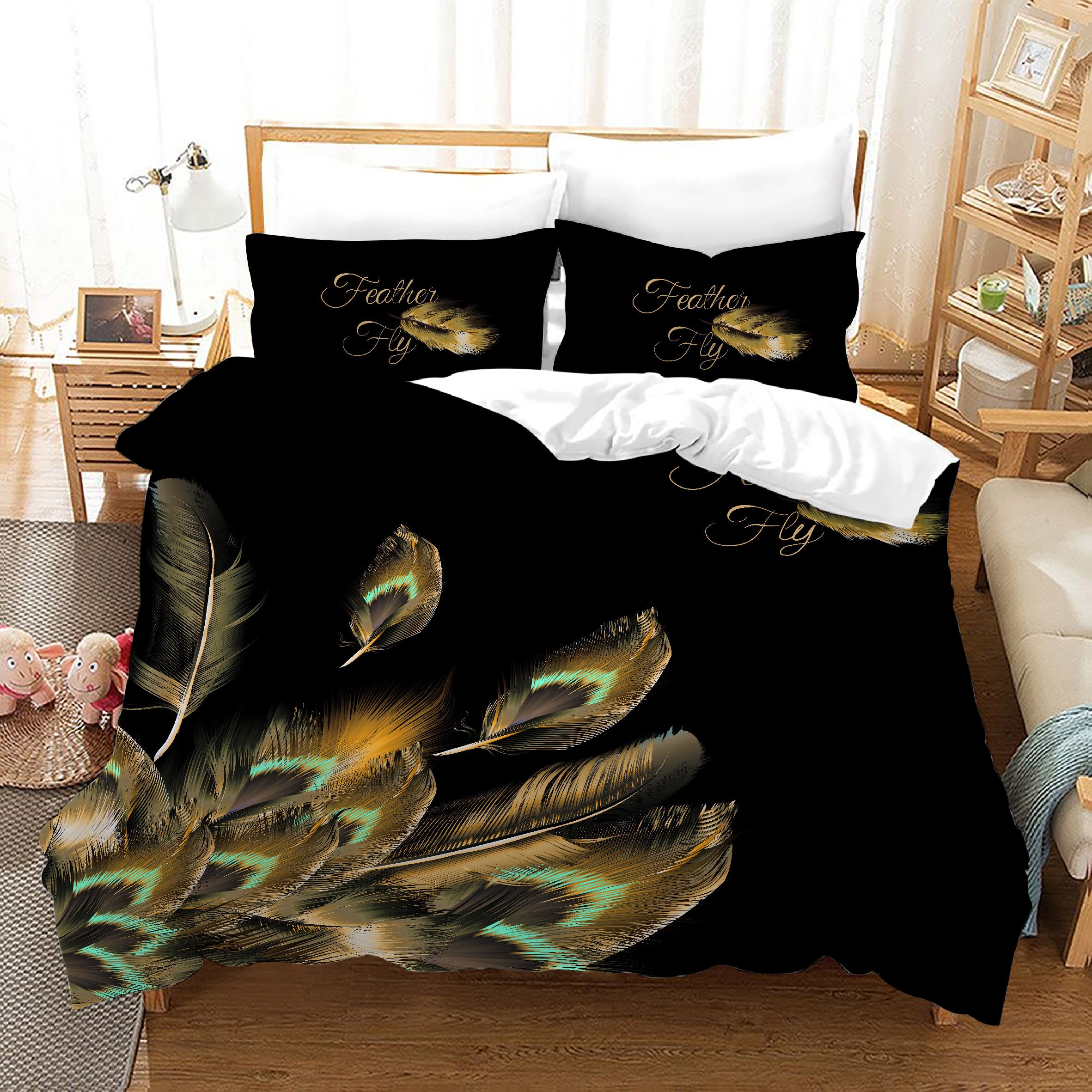Peacock Duvet Cover Set Peacock Feathers Closeup Simple Etsy