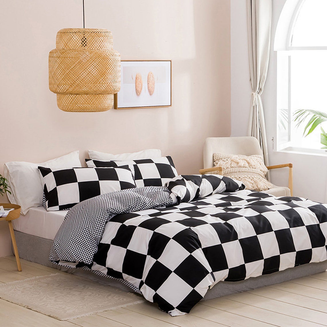 Black and White Grid Duvet Cover Set Geometric Checkered Etsy Australia