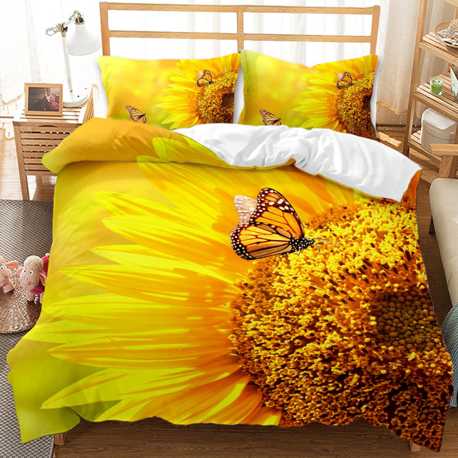 Butterfly Bedding Set Queen Size Yellow Sunflower Printed Etsy
