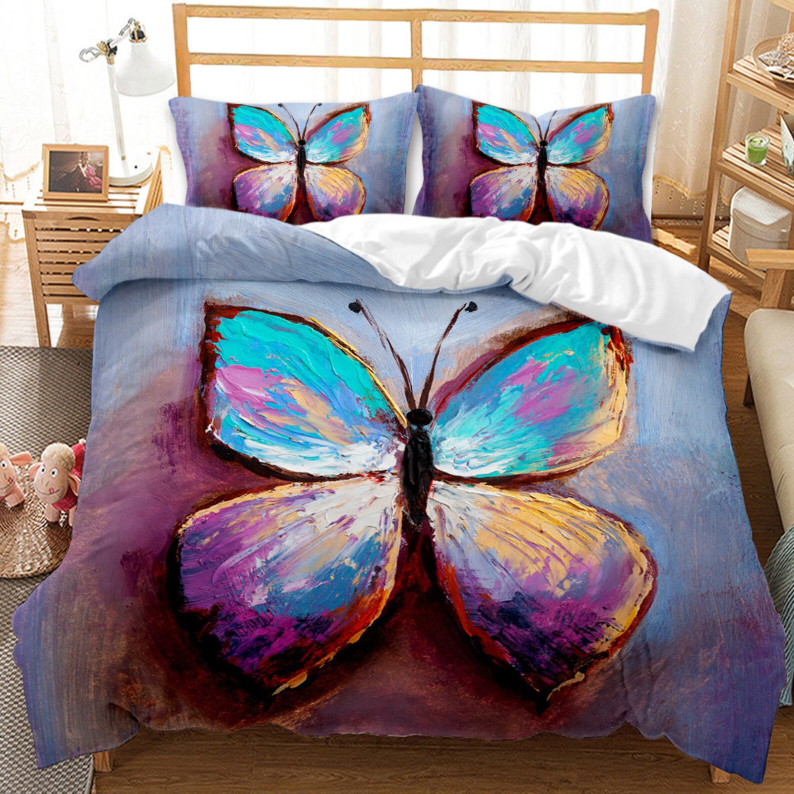 Butterfly Bedding Set Twin Size Watercolor Decor Duvet Cover Etsy