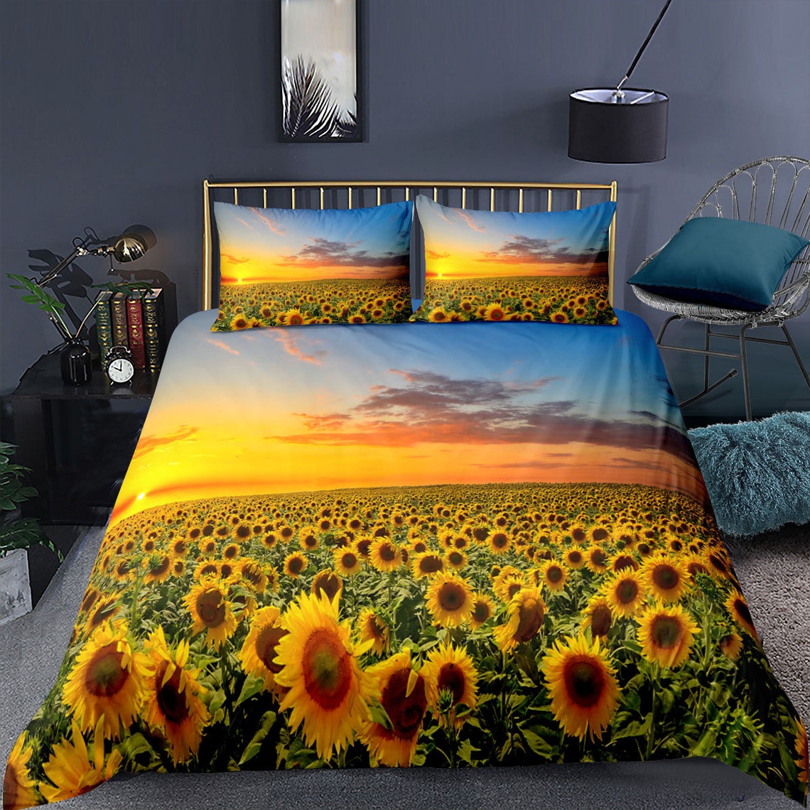 Sunflowers Duvet Cover Set Yellow Gold Bedding Yellow Etsy