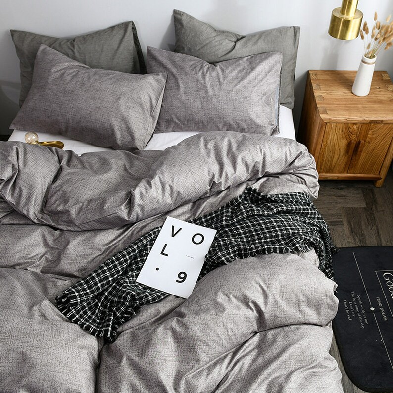 3 Pieces Charcoal Grey Duvet Cover Set Twin Full Queen King Etsy