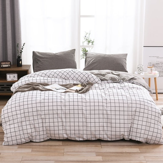 3 Pieces Plaid Comforter Cover Set Soft 