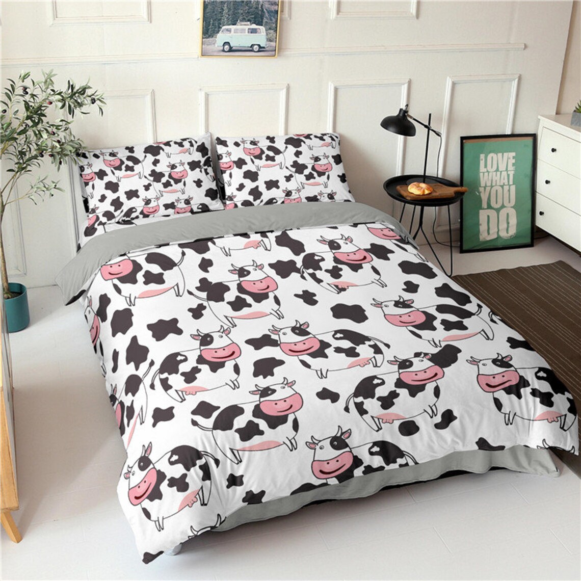 Cow Print Duvet Cover Set Camouflage Hide Pattern in Black Etsy