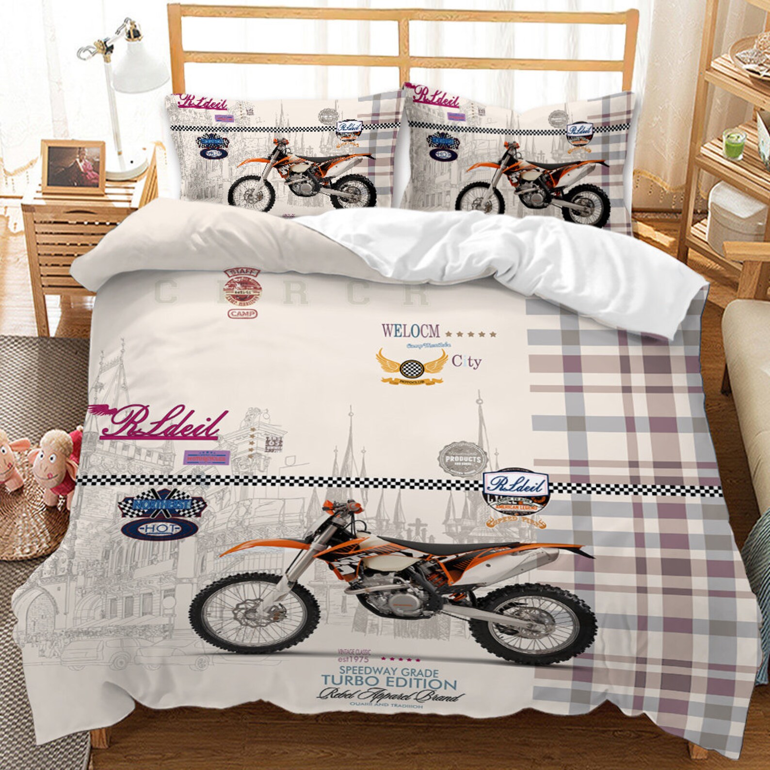 Motorcycle Duvet Cover Extreme Sports Theme Decor King Size Etsy