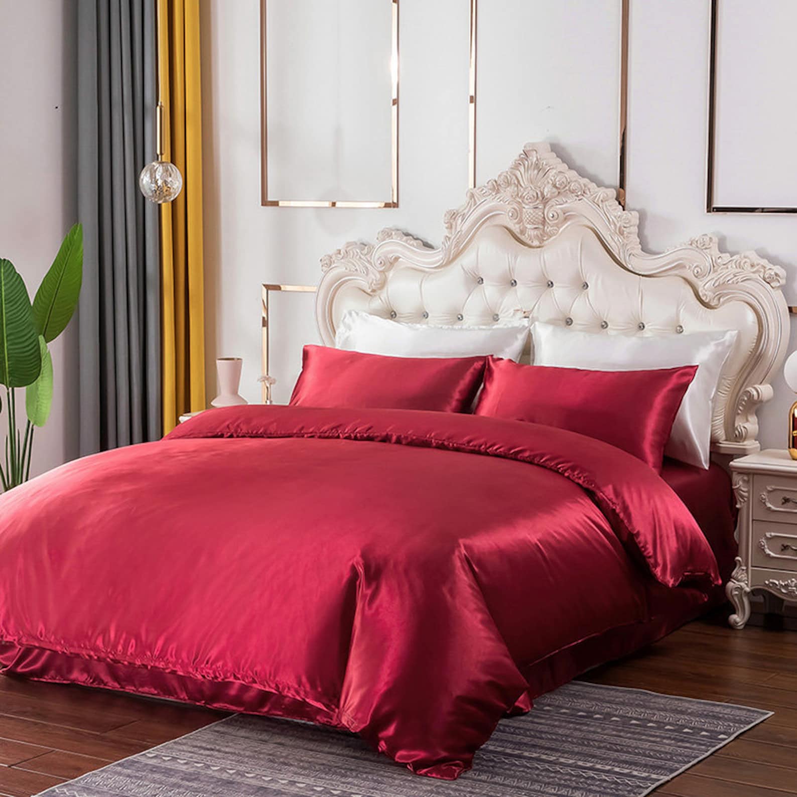 Duvet Cover Set King Size Red Silk Duvet Cover Soft Silky Etsy