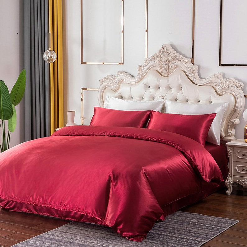 Duvet Cover Set King Size Red Silk Duvet Cover Soft Silky Etsy