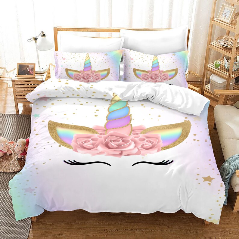 Girls Unicorn Duvet Cover Set Pink Bedding Duvet Cover Set Etsy