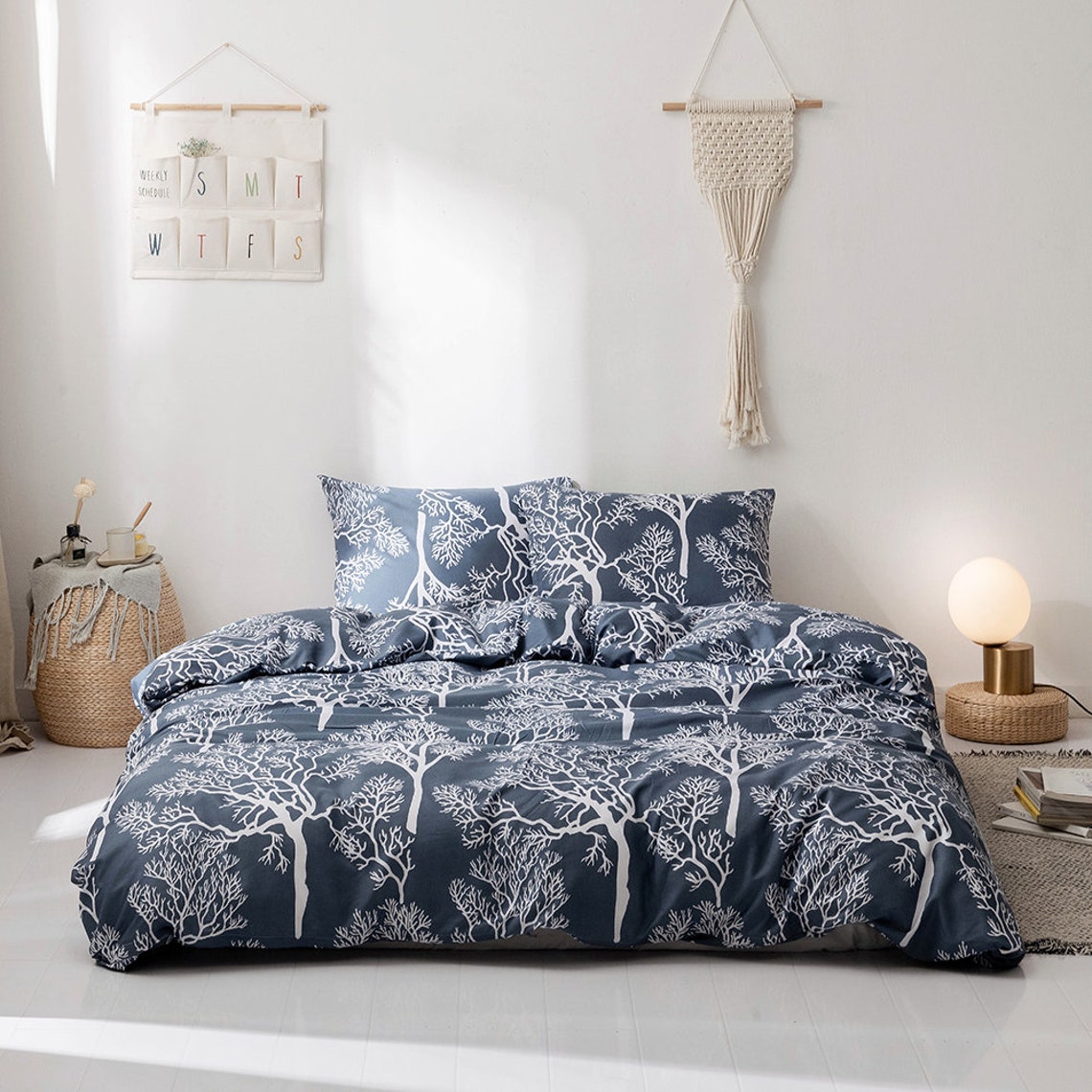 Duvet Cover Set with Zipper ClosureBranch and Plum Blue Etsy
