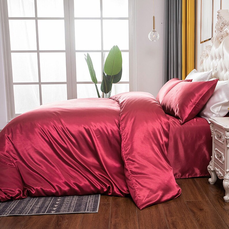 Duvet Cover Set King Size Red Silk Duvet Cover Soft Silky Etsy