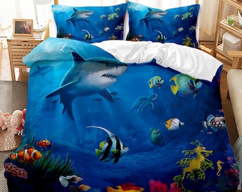 Erosebridal Shark Comforter Cover King Sealife Bedding Set Teens Modern Printed Duvet Cover Poster Style Ocean Fish Theme Quilt Cover Set Boys Girls Underwater Animal Decorative Soft Bedspread Erosebridal Shark Comforter Cover King Sealife Bedding Set Teens Modern Printed Duvet Cover Poster Style Ocean Fish Theme Quilt Cover Set Boys Girls Underwater Animal Decorative Soft Bedspread