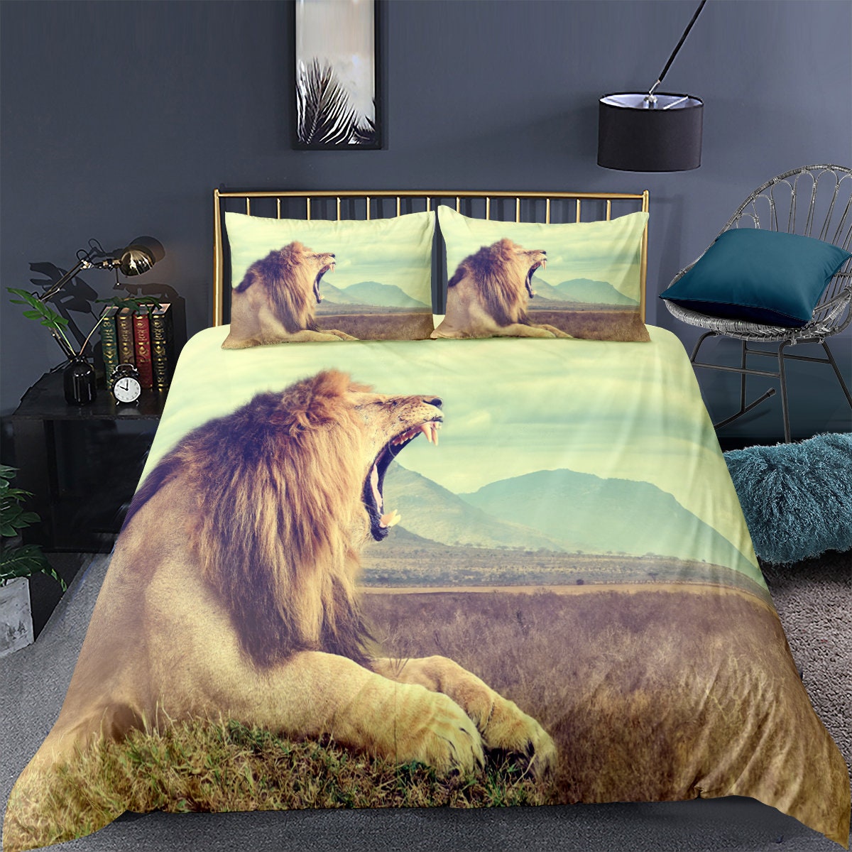 Lion Duvet Cover Set Wild Lion Bedding Set 3pcs for Kids Boys Etsy