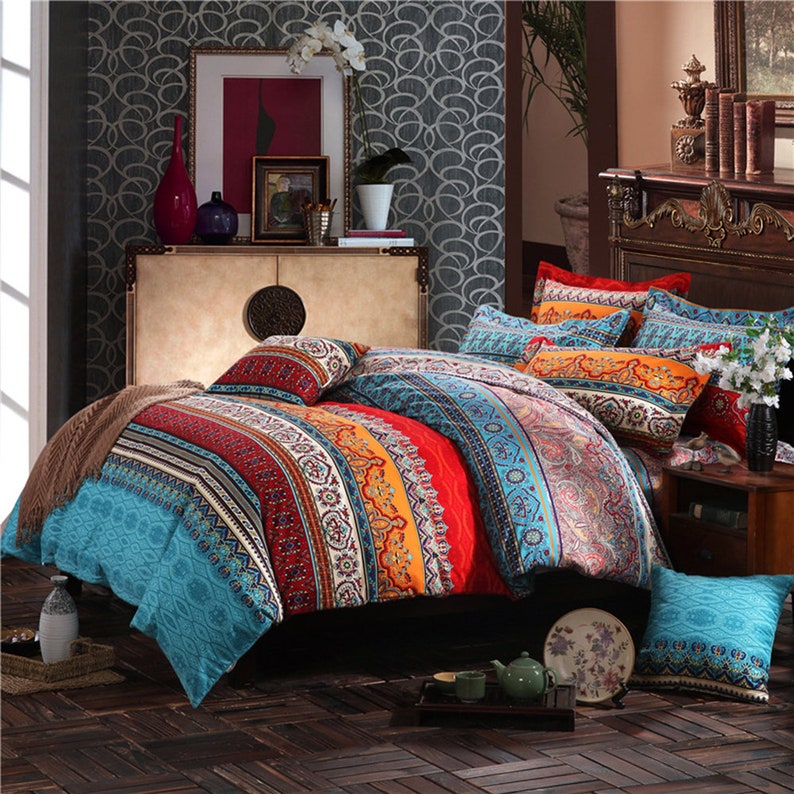 3 Pcs Queen Duvet Covers Bohemian Retro Bedding Set Boho Etsy