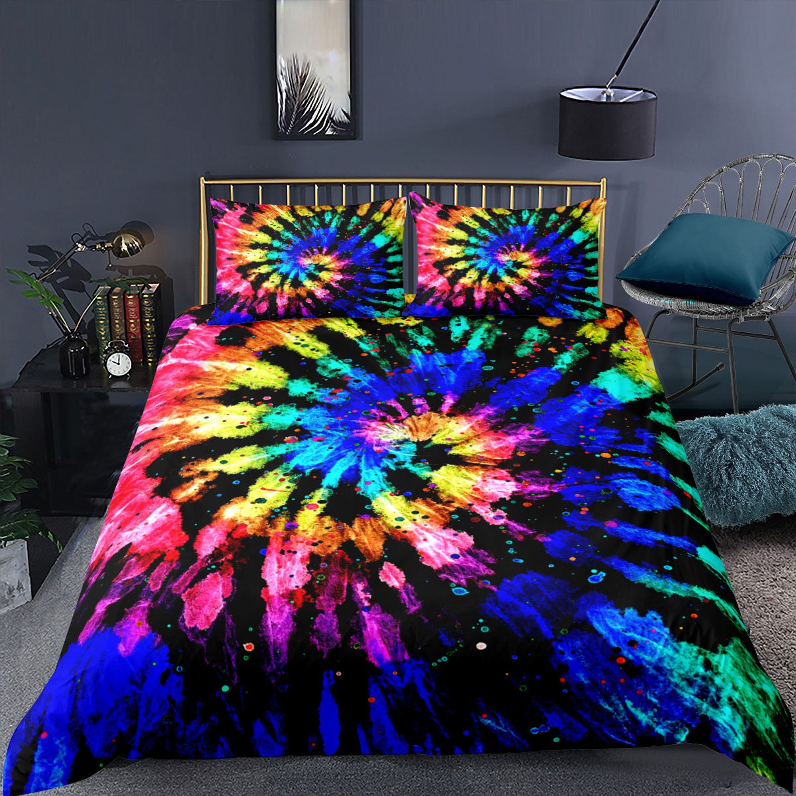 Rainbow Tie Dye Bedding Colorful Tie Dyed Duvet Cover Set 3 Etsy