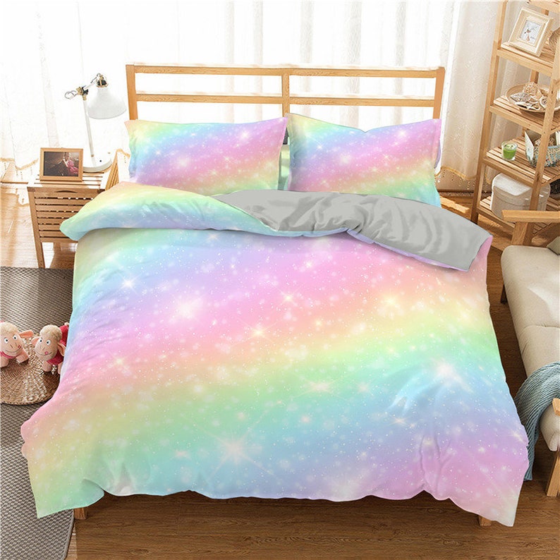 Glitter Rainbow Duvet Cover Set for Kids Child Girls Rainbow Etsy