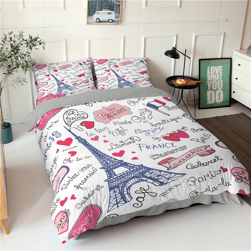 French Style Duvet Cover Set Eiffel Tower Bedding Sweet Couple Etsy